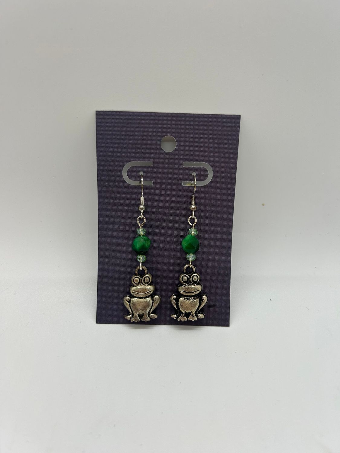 Handmade Silver Frog Beaded Earrings