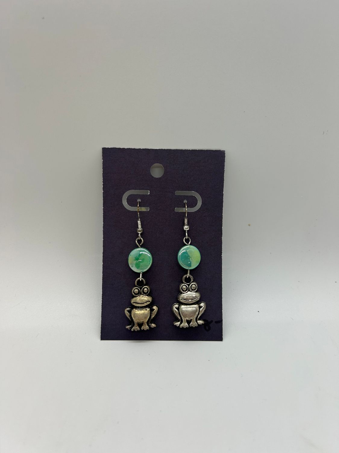 Handmade Silver Frog Beaded Earrings