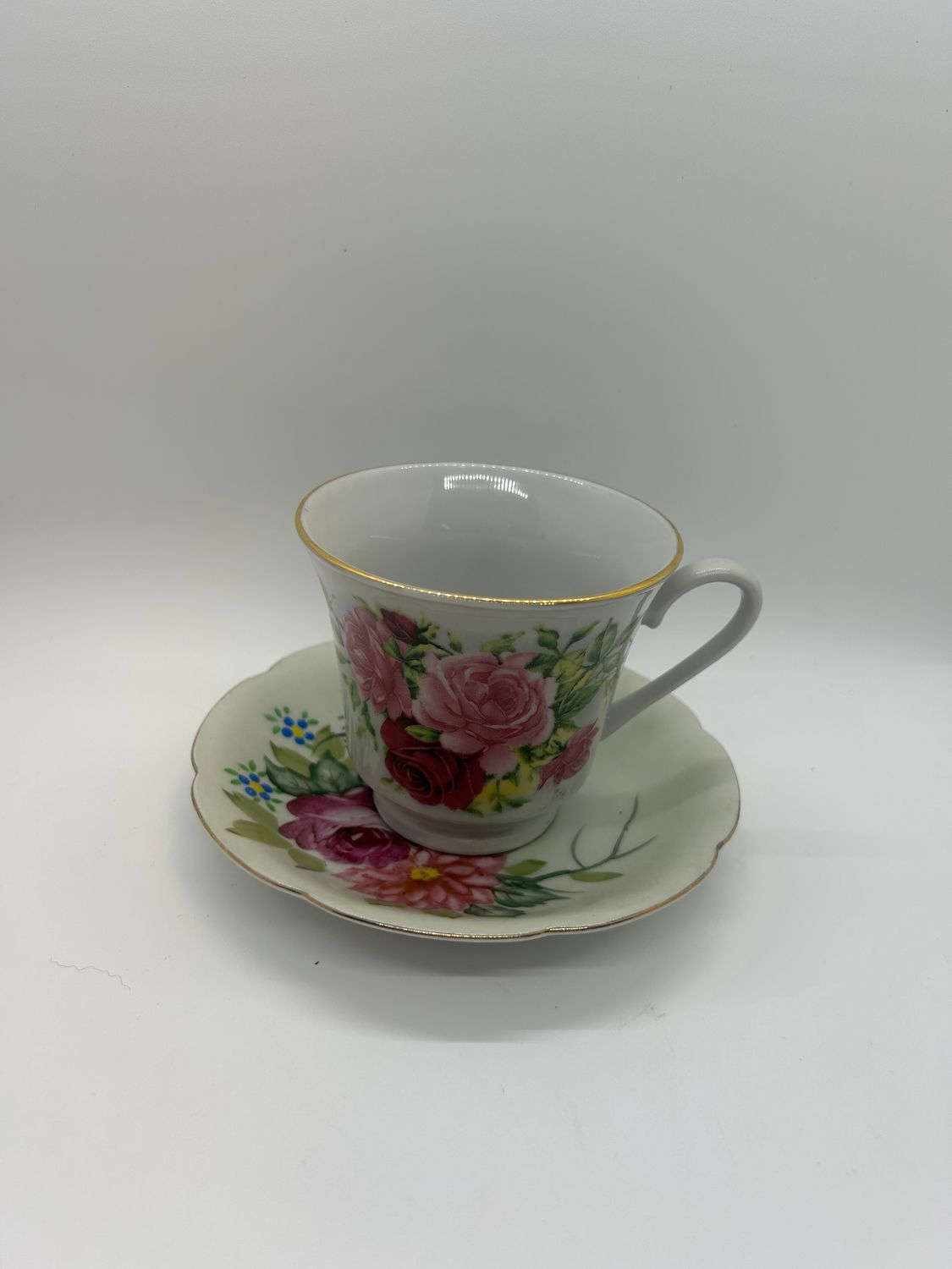 Vintage pink rose teacup + saucer set