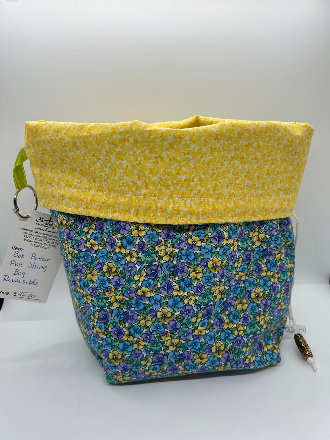 Box Bottom/Pull String Project Bag - Reversible