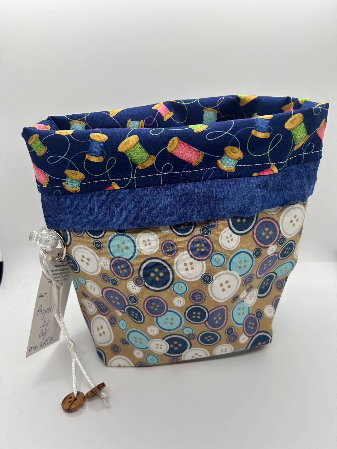 Box Bottom/Pull String Project Bag - Reversible