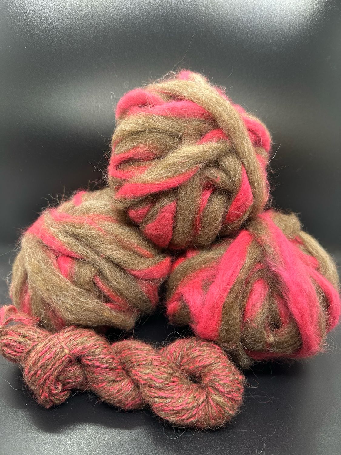 Roving - Wool and Electric Red Angora Striped