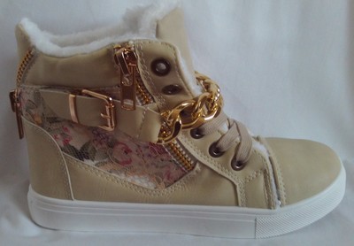 beige flowered high top boot