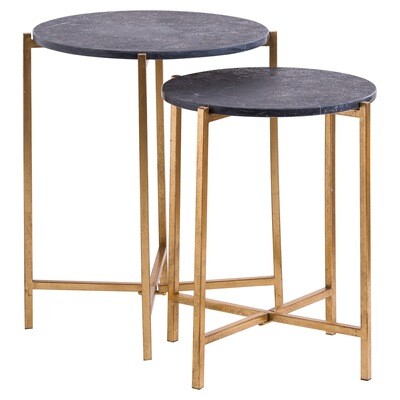 Black marble side table with gold legs, set of two