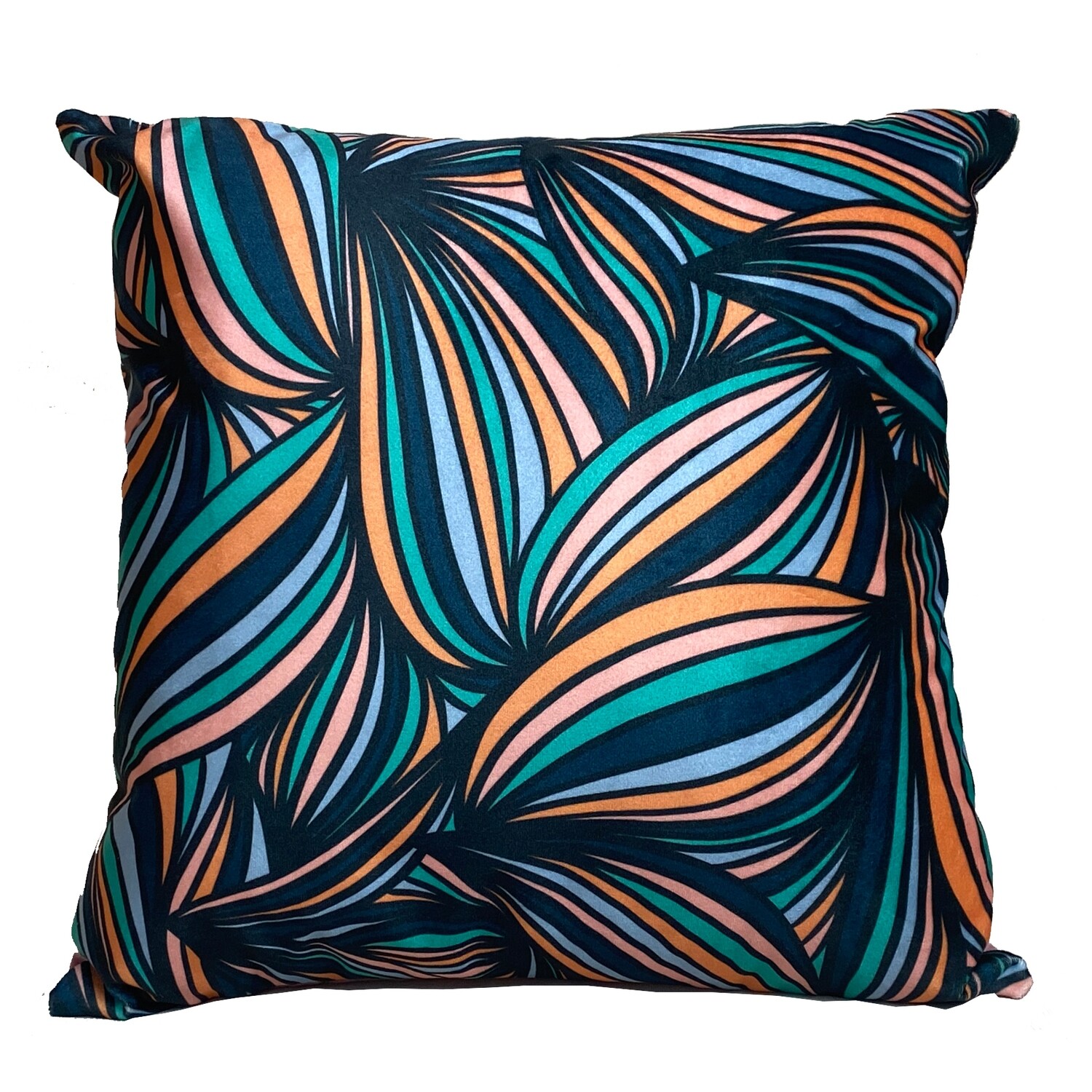 Abstract print colourful velvet cushion, Back colour: Pale pink