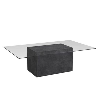 Lois Concrete cube coffee table with rectangle glass top - Charcoal