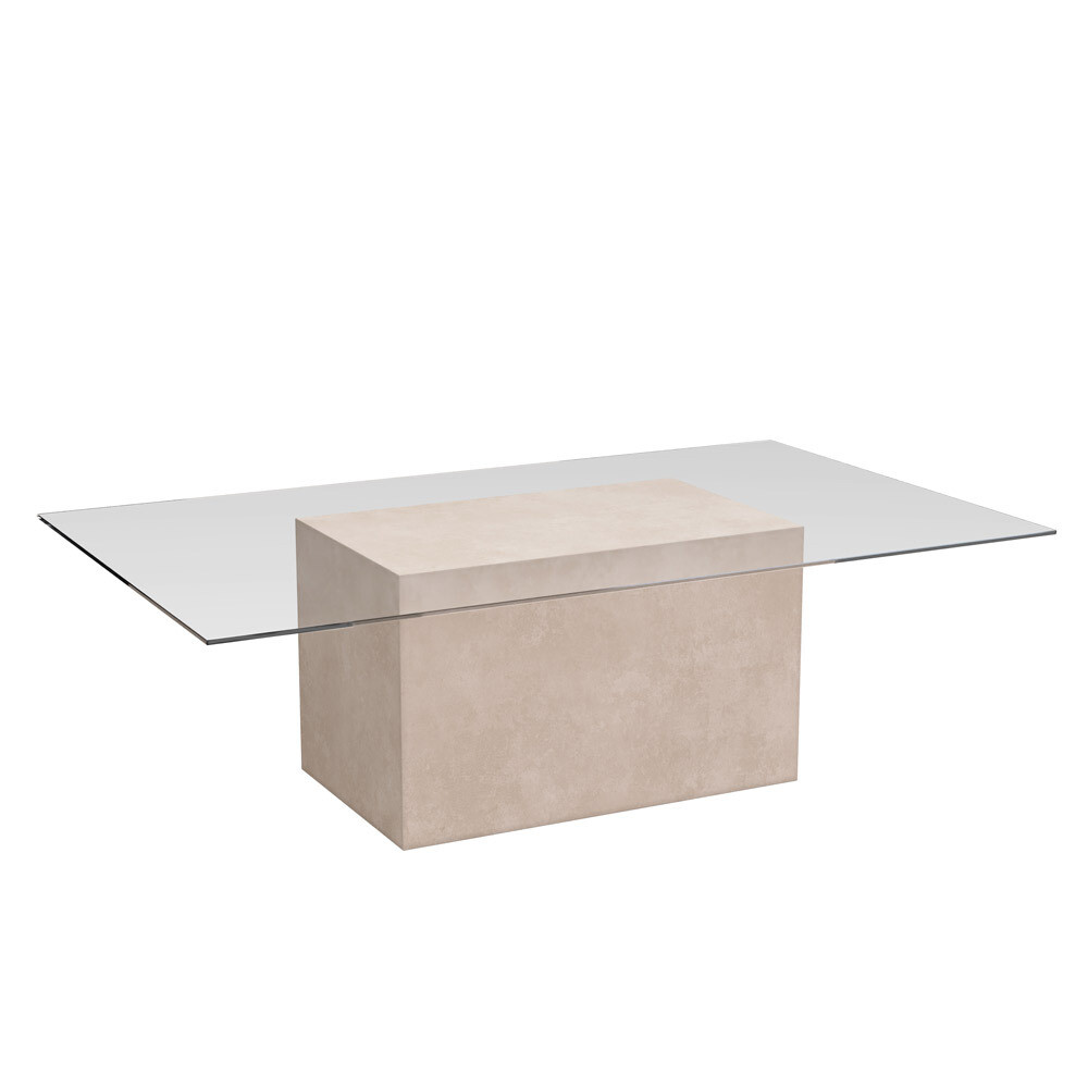 Lois Concrete cube coffee table with rectangle glass top - Sand