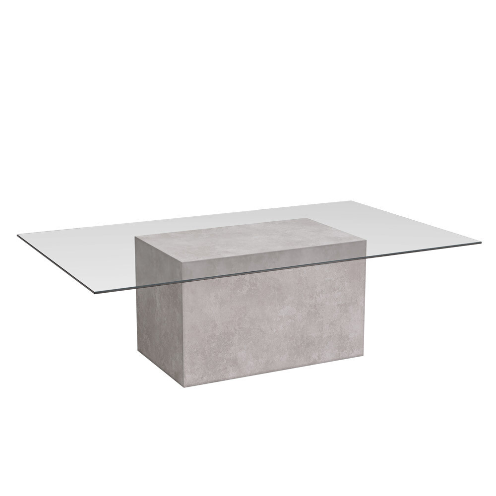 Lois Concrete cube coffee table with rectangle glass top - Stone grey