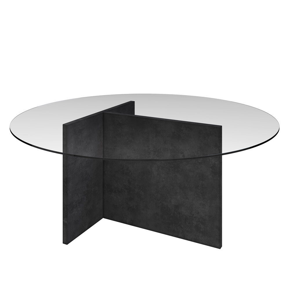 Demi T Shape Concrete coffee table with glass top - Charcoal