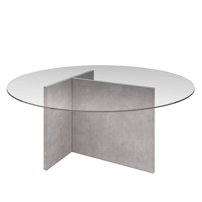 Demi T Shape Concrete coffee table with glass top  - Stone grey