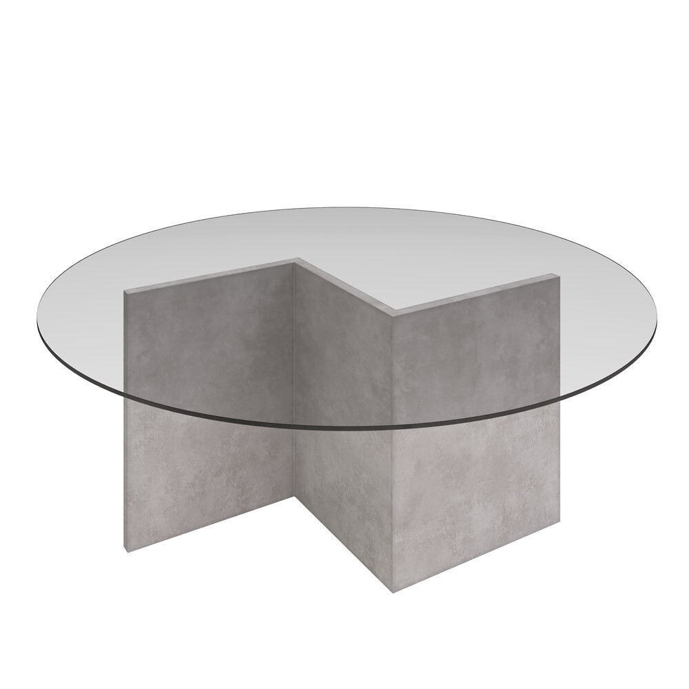 Selene Z shape concrete coffee table with circular glass top