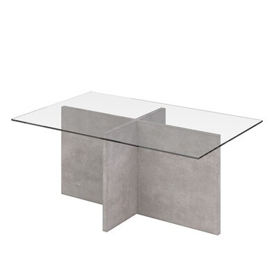 Freya Cross over concrete coffee table with glass top - Stone Grey