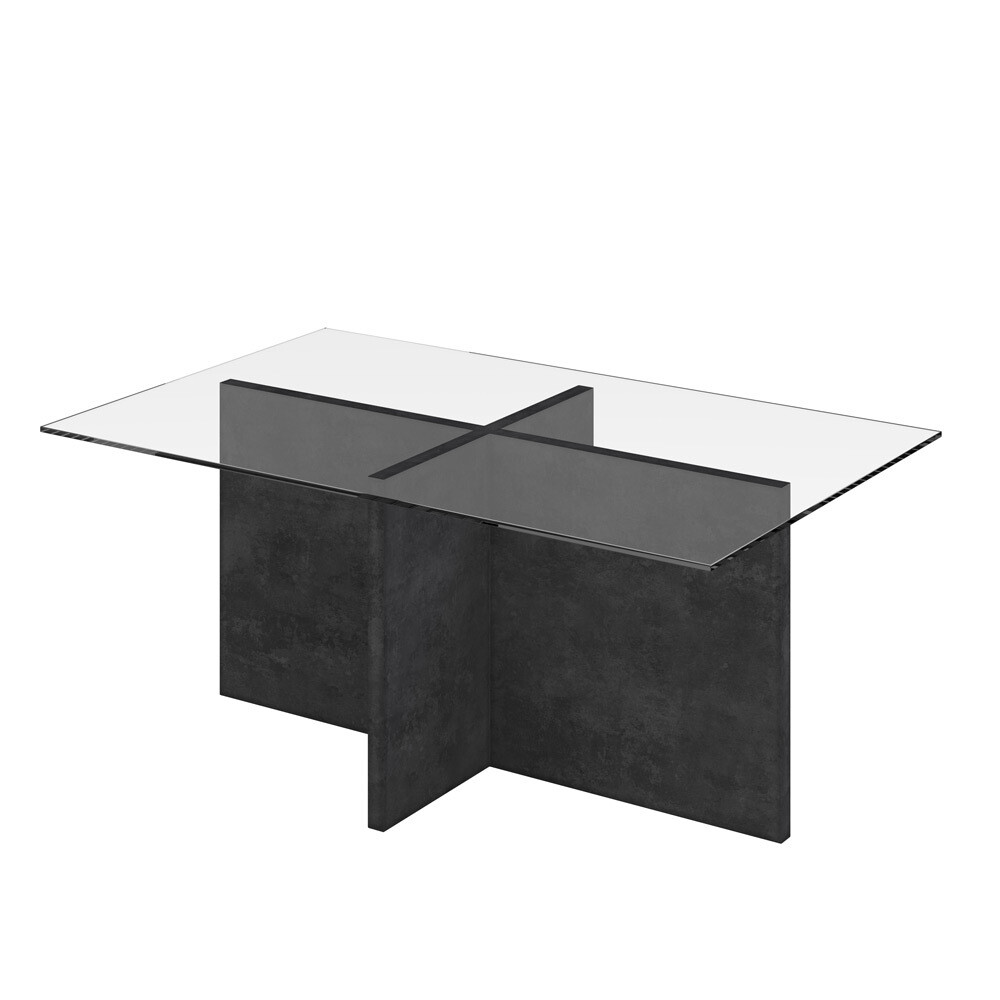 Freya Cross over concrete coffee table with glass top - Charcoal