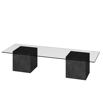 Mawi Low concrete cube and glass coffee table - Charcoal