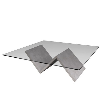 Selene Z shape concrete coffee table with square glass top