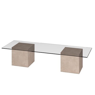 Mawi Low concrete cube and glass coffee table - Sand