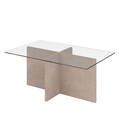 Freya Cross over concrete coffee table with glass top - Sand