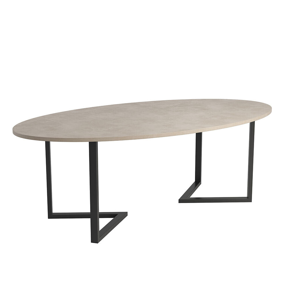 Scarlet Oval concrete dining table with V shape frame legs - Sand Beige