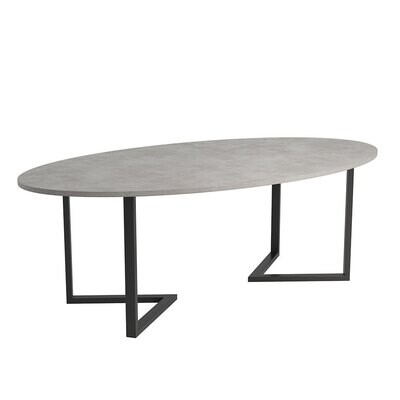 Scarlet Oval concrete dining table with V shape frame legs - Stone Grey