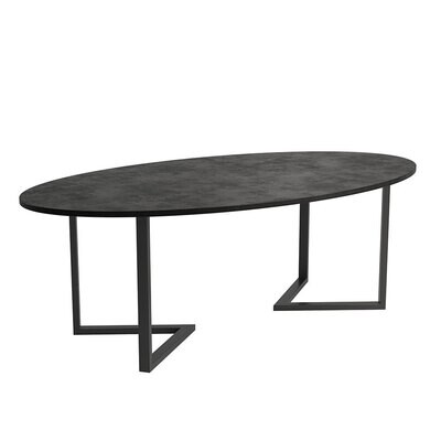 Scarlet Oval concrete dining table with V shape frame legs - Charcoal Black