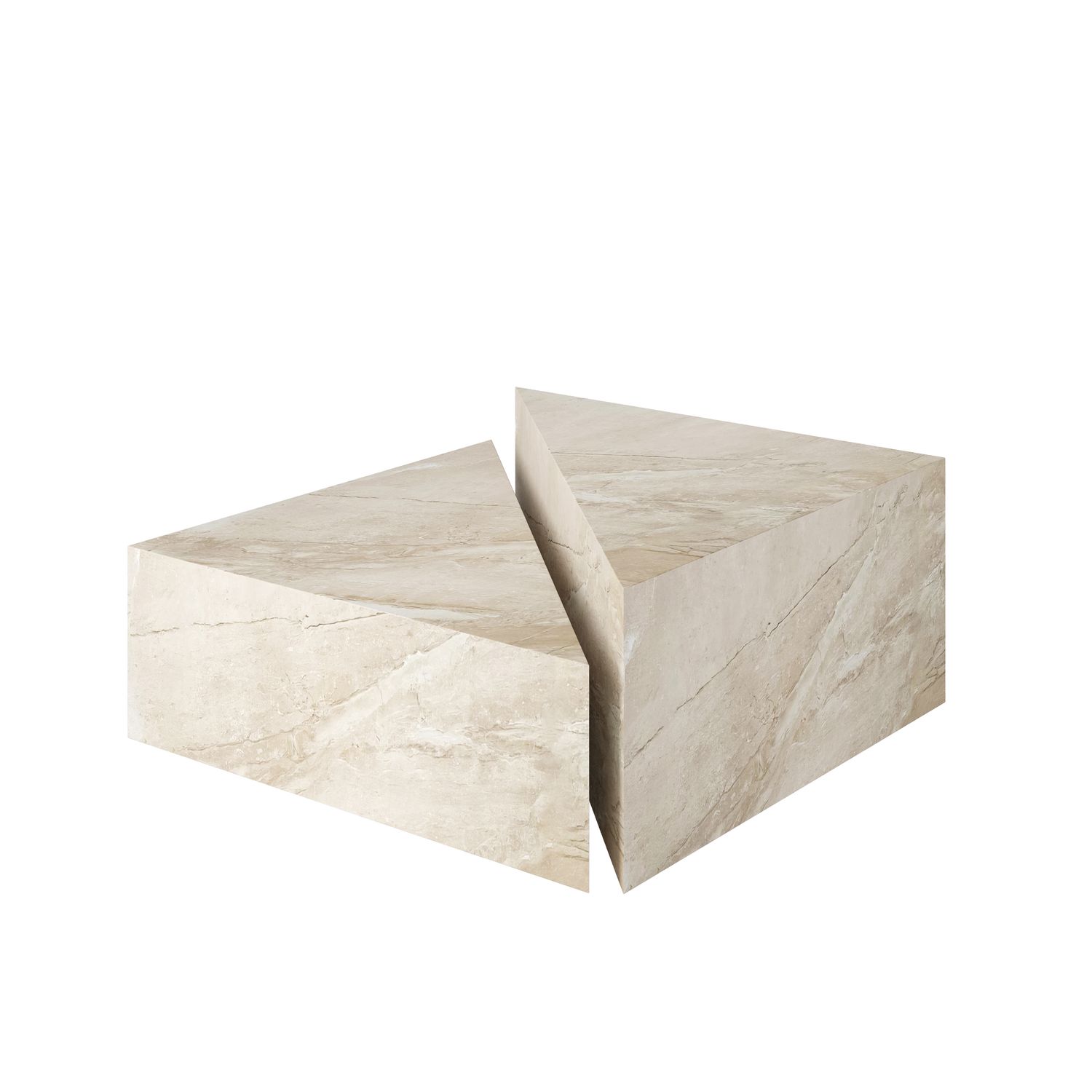 Calypso Sculptural 2 piece triangle concrete coffee table - Beige - Marble Breccia Sarda