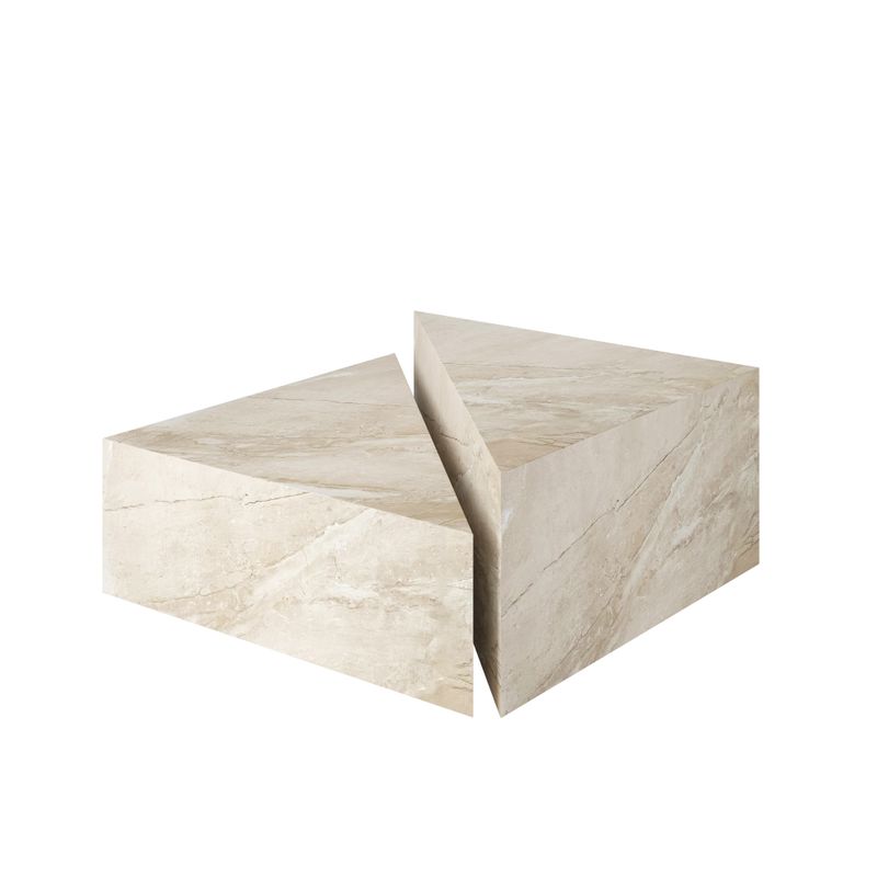 Calypso Sculptural 2 piece triangle concrete coffee table - Beige - Marble Breccia Sarda