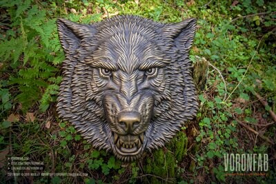 Сердитый Волк барельеф скульптура настенная, голова животного, декор арт