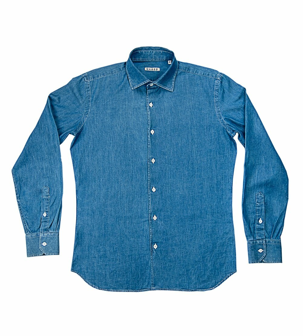THE RICCARDO Shirt  in denim 100% cotton  imperial blue washed