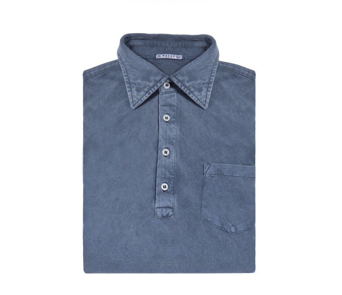 Marbled blue piquet cotton stretch polo shirt