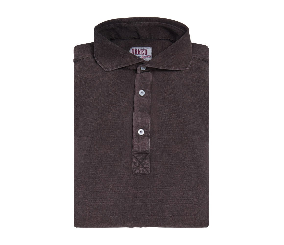 Marbled brown piquet cotton stretch Polo shirt