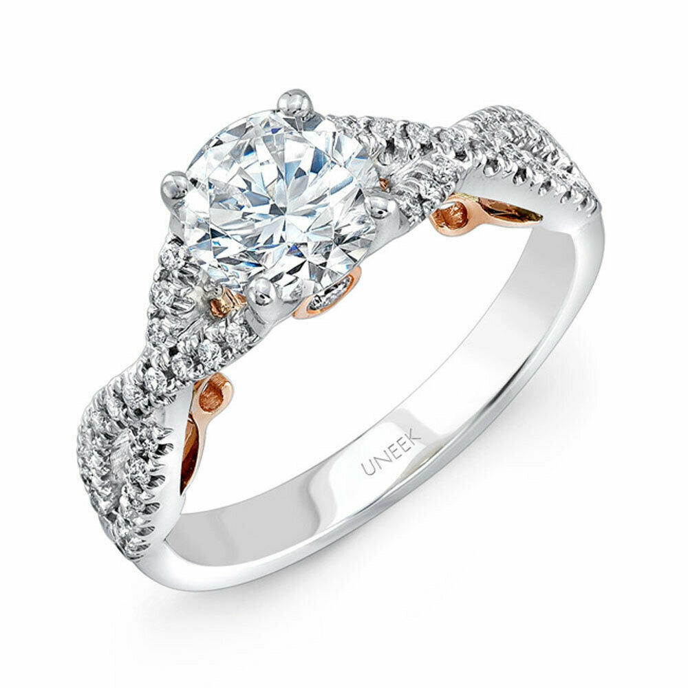 Round Solitaire Engagement Ring with Pave Diamonds in 14k White