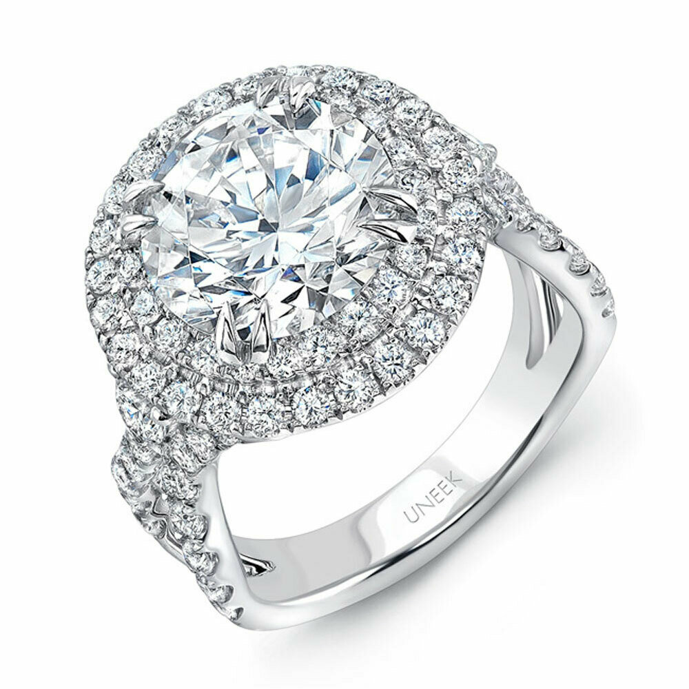 Double Halo Diamond Engagement Ring Setting 14k White Gold 1ct - U97