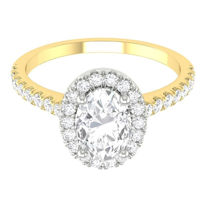 18k Yellow And 18k White Gold Halo Engagement Ring