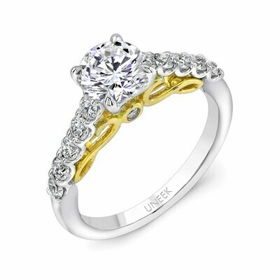 14k White Gold Serpentina Round Diamond Engagement Ring with Shared-Prong Shank