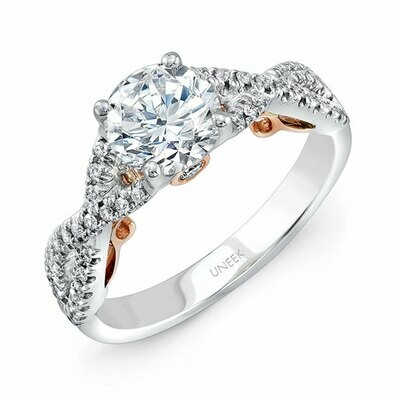 14k White Gold Round Diamond Solitaire Engagement Ring with Pave Infinty/Crisscross Shank