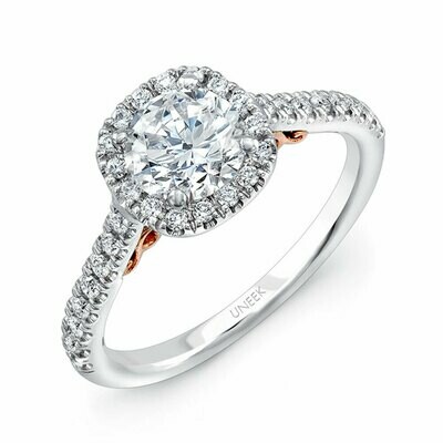 14k White Gold Fiorire Round Diamond Engagement Ring with Cushion-Shaped Halo