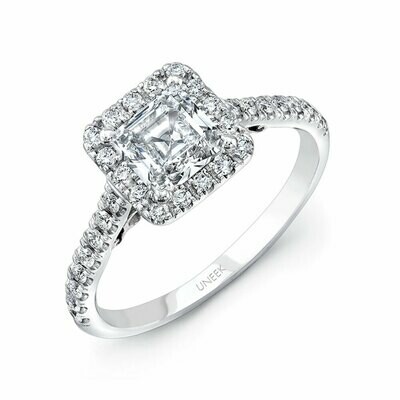 14k White Gold Fiorire Princess-Cut Diamond Engagement Ring with Squale Halo