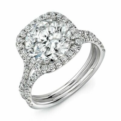 White Gold 3-Carat Round Diamond Engagement Ring with Cushion-Shaped Halo