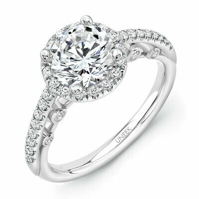 14k White Gold La Notte Stellata Round Diamond Halo Engagement Ring