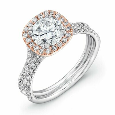 18k White Gold Round Diamond Engagement Ring with Cushion-Shaped Halo