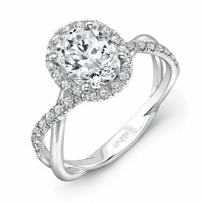 14k White Gold Oval Diamond Halo Engagement Ring with Infinity-Style Crisscross Shank