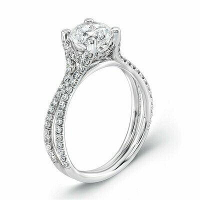 14k White Gold Round Diamond Solitaire Engagement Ring with Pave Double Shank