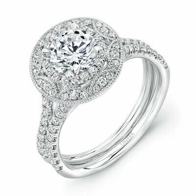 14k White Gold Vintage-Style Round Diamond Engagement Ring