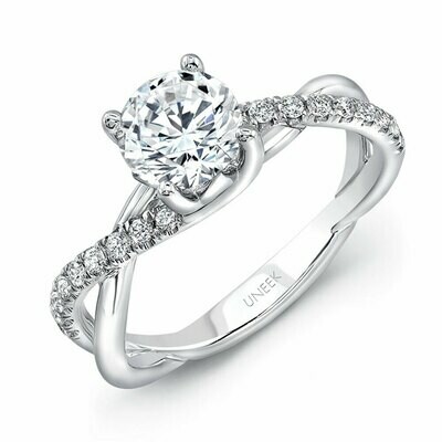 14k White Gold Round Diamond Solitaire Engagement Ring with Infinity-Style Crisscross Shank