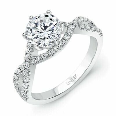 14k White Gold Round Diamond Solitaire Engagement Ring with Undulating Crisscross Upper Shank
