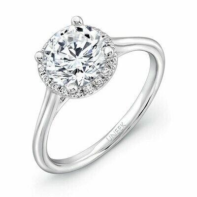 14k White Gold Classic Round Diamond Halo Engagement Ring with Sleek, Stoneless Unity Tri-Fluted Shank