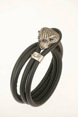 Sterling Silver Cobra bracelet with handmade leather cord