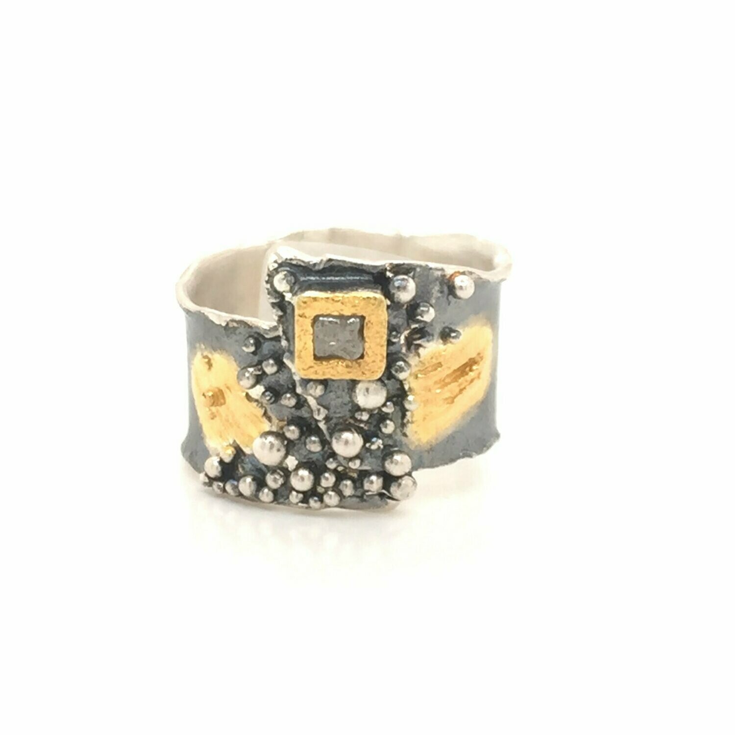 Sterling Silver and Rough Diamond Band