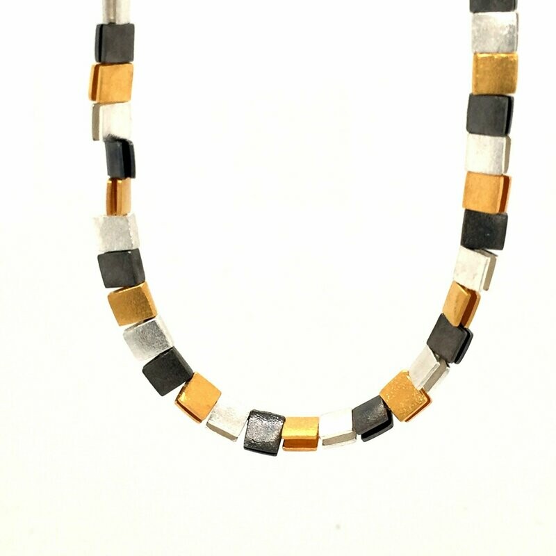 Sterling Silver "Tricolor" Square Link Necklace