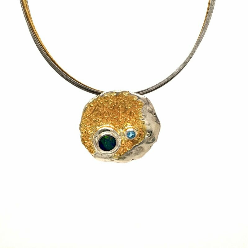 Sterling Silver Pendant with Opal Doublet and Blue Topaz